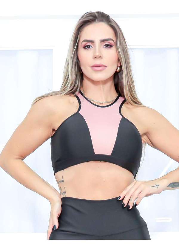 Fitmoda - Conjunto Fitness Top e Legging com Recortes para Academia Rosa 5