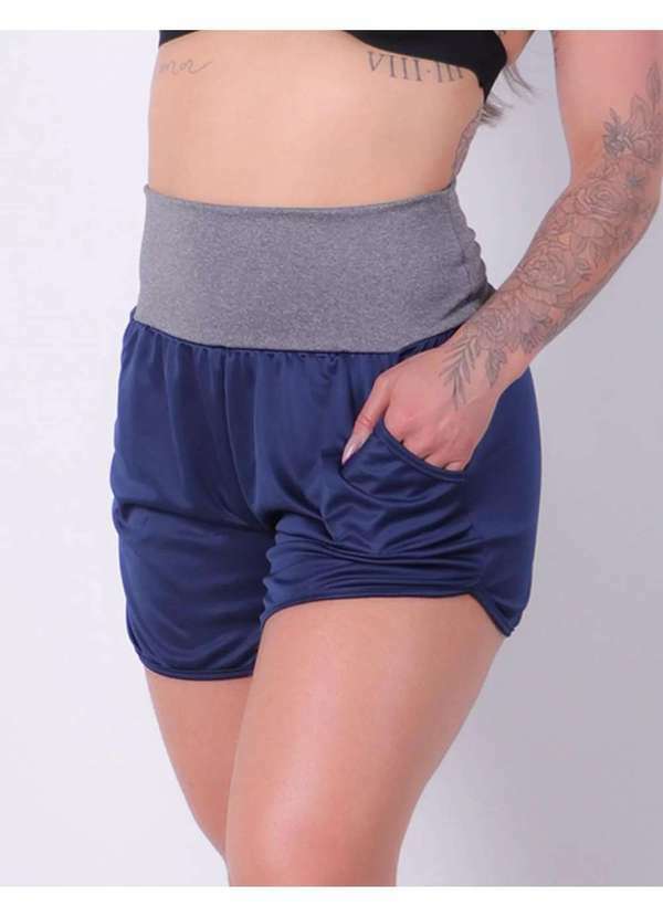 Fitmoda - Short Dry Fit Basico com Bolsos e Cos Azul