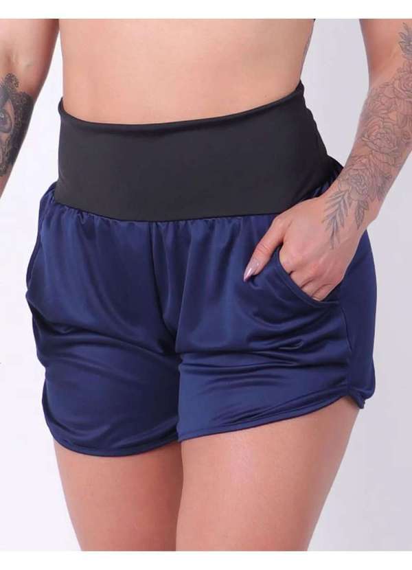 Fitmoda - Short Dry Fit para Academia com Bolsos e Cos Azul