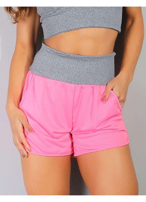 Fitmoda - Short Feminino em Dry Fit com Bolsos sem Forro Rosa