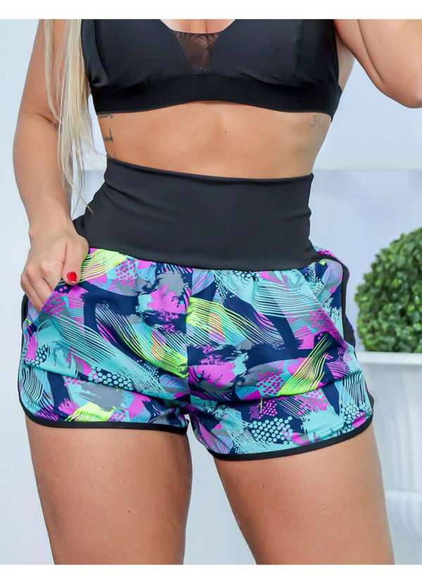 Fitmoda - Short Feminino em Suplex Estampado Detalhe Lateral e Bolsos Estampado 1
