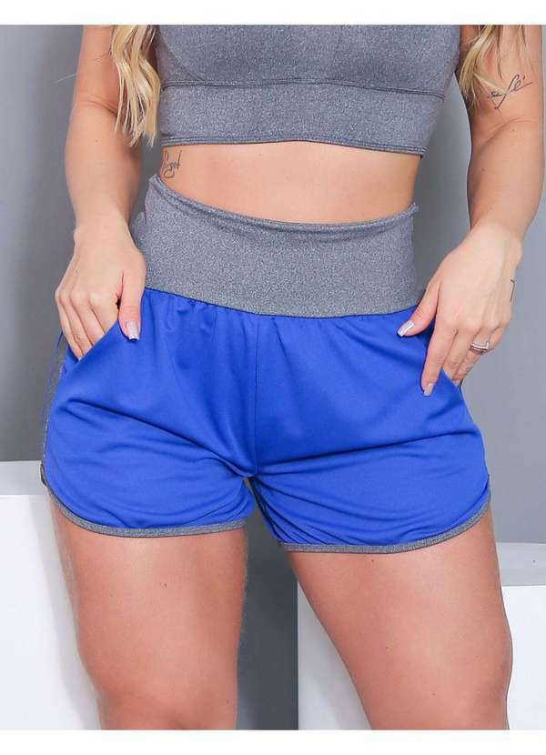 Fitmoda - Short Feminino Fitness em Dry com Bolsos Azul