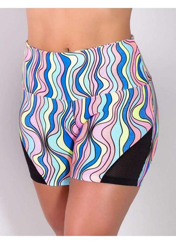 Fitmoda - Short Feminino para Academia Estampado com Recortes de Tela Estampado