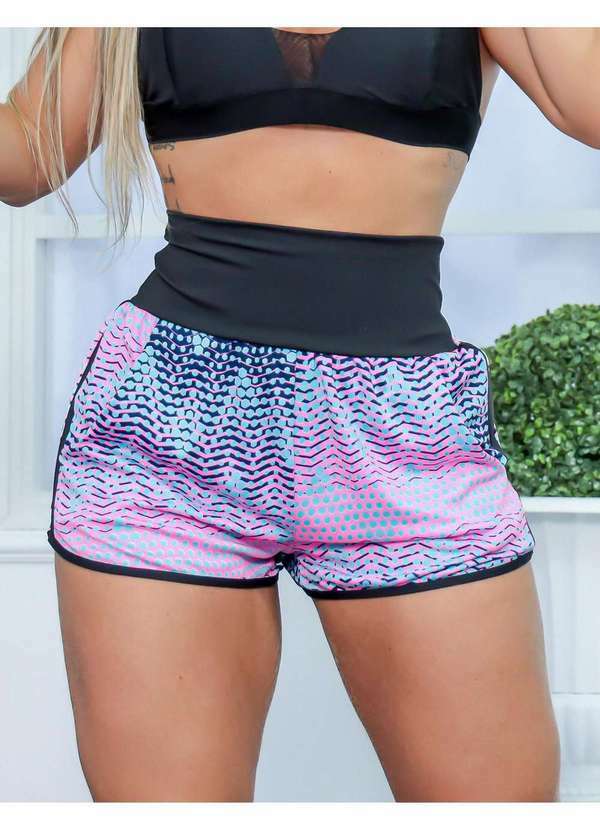 Fitmoda - Short Feminino Running com Detalhe Lateral e Bolsos Estampado