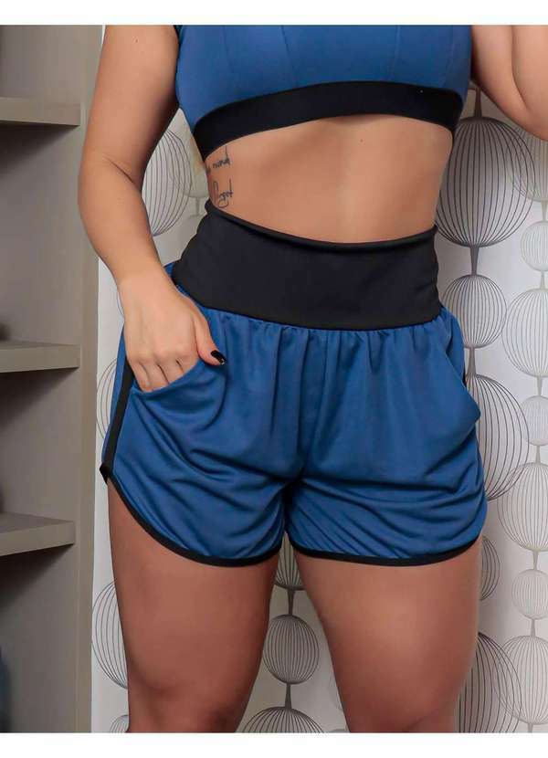 Fitmoda - Short Fitness em Dry Fit Running com Bolsos Azul