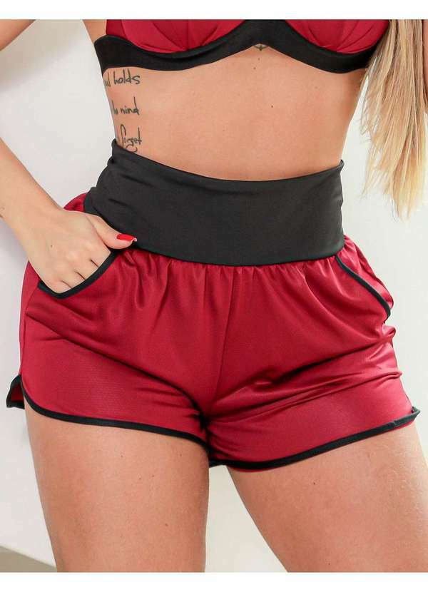 Fitmoda - Short Fitness sem Forro com Bolsos Laterais em Dry Fit Vermelho