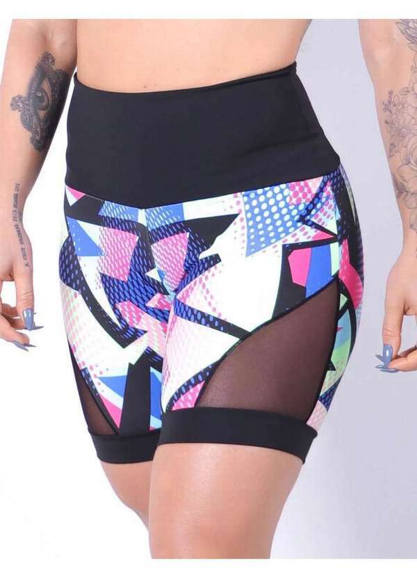Fitmoda - Shortinho Estampado com Recortes de Tela Estampado