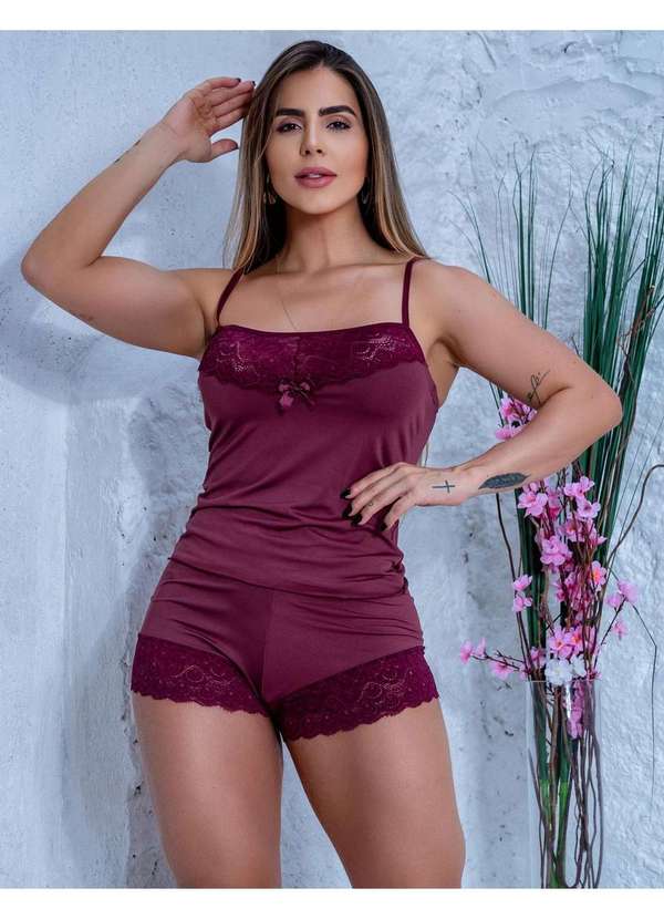 Fitmoda - Baby Doll Feminino de Renda e Microfibra Sensual Vermelho