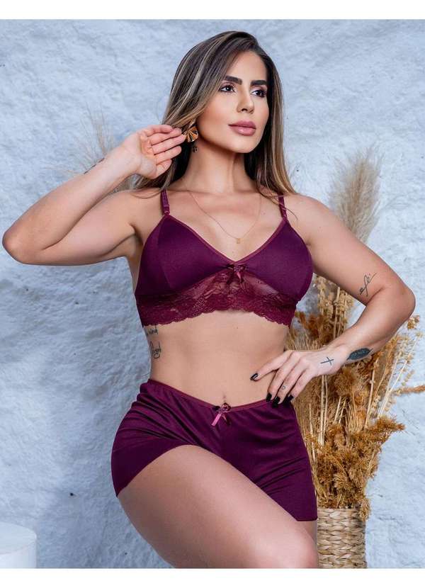 Fitmoda - Top Doll Feminino Liso em Suede e Renda Vermelho