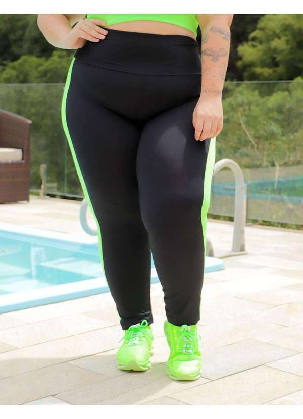 Fitmoda - Calca Legging Plus Size com Recortes em Tecido Neon Preto 3