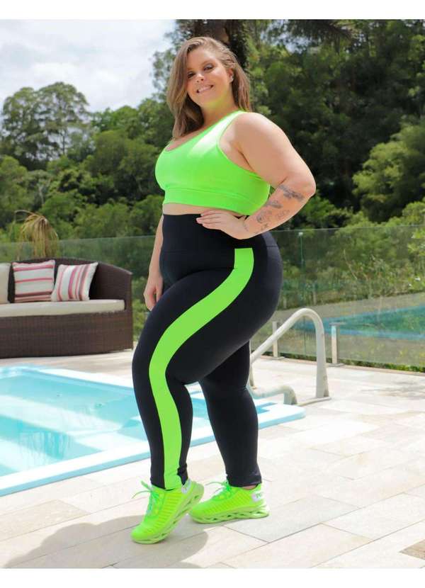 Fitmoda - Calca Legging Plus Size com Recortes em Tecido Neon Preto 5