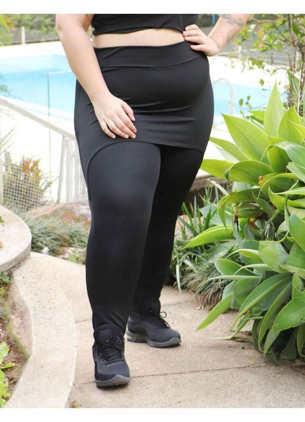Fitmoda - Calca Legging Plus Size com Saia Tapa Bumbum Preto