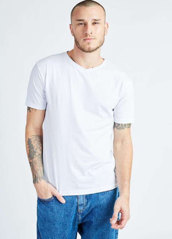 Gang - Camiseta Basica Gola V Branca Branco