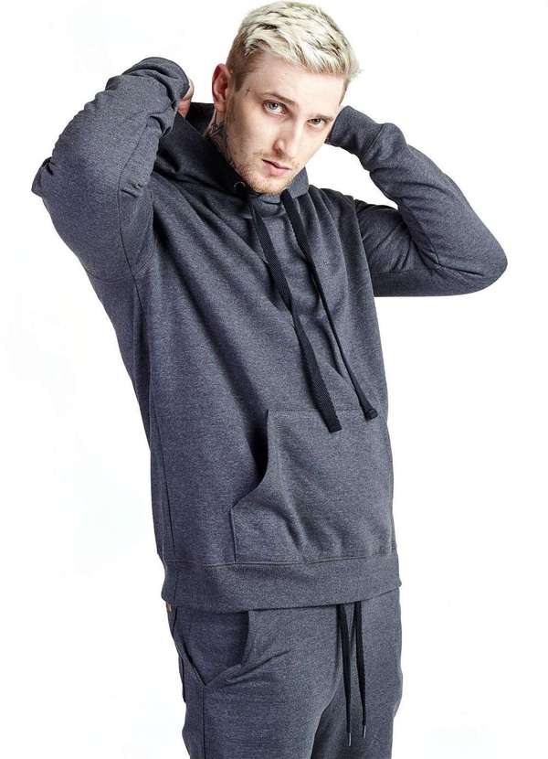 Moletom Canguru Basico com Capuz Cinza Chumbo Cinza Gang