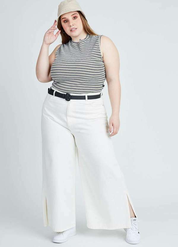 Gang - Calca Pantalona Cintura Alta Off White Plus Size Gang Feminina Nude