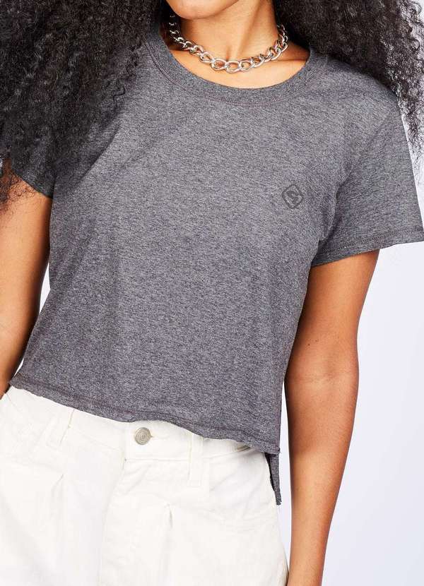 Gang - Blusa Basica Cropped Chumbo Gang Feminina Cinza 3