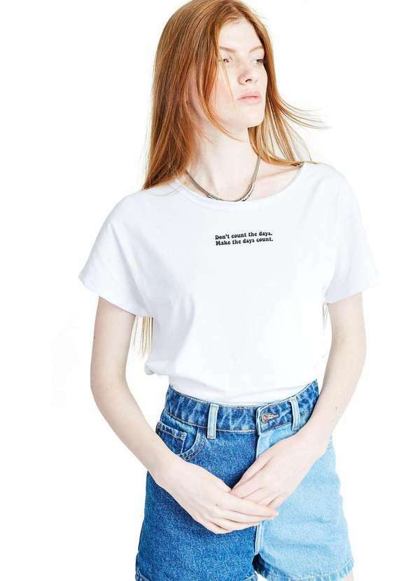Gang - Blusa Manga Curta Estampada Branca Gang Feminina Branco