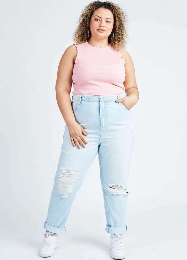 Gang - Blusa Regata Picot Rosa Gang Plus Size Feminina Rosa 2