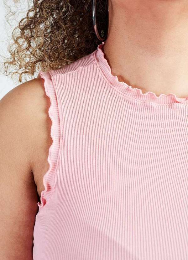 Gang - Blusa Regata Picot Rosa Gang Plus Size Feminina Rosa 4