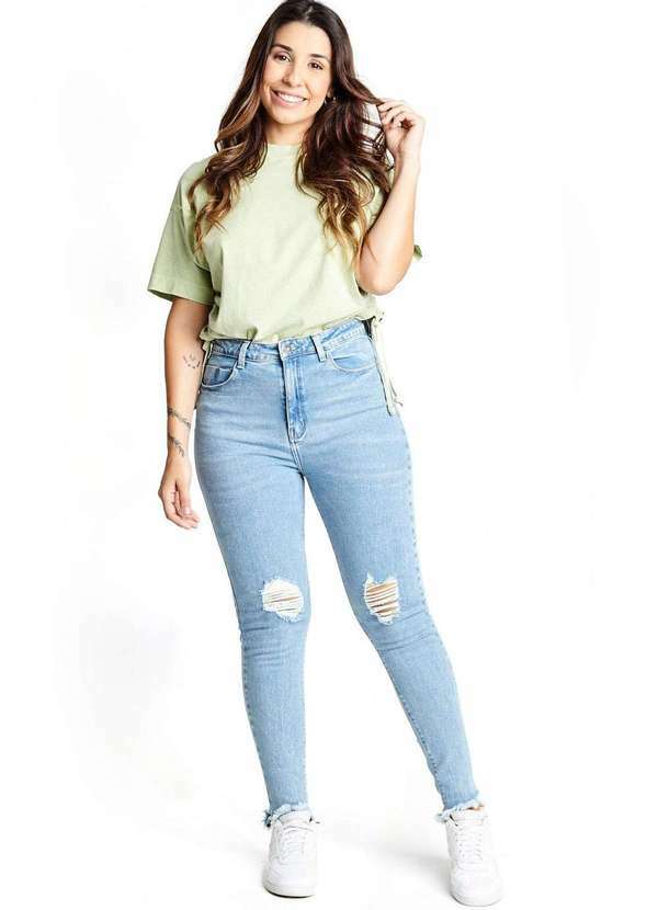 Gang - Calca Jeans Cigarrete Marmorizada Gang Feminina Azul