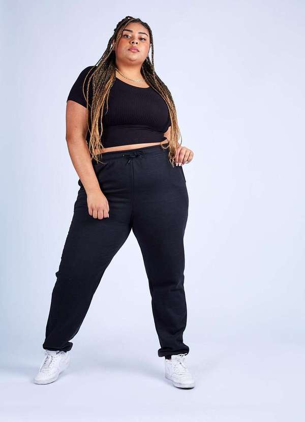 Gang - Calca Jogger Moletom Preto Gang Plus Size Preto