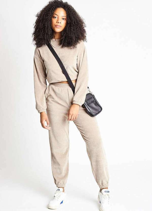 Gang - Calca Jogger Veludo Natural Gang Feminina Bege