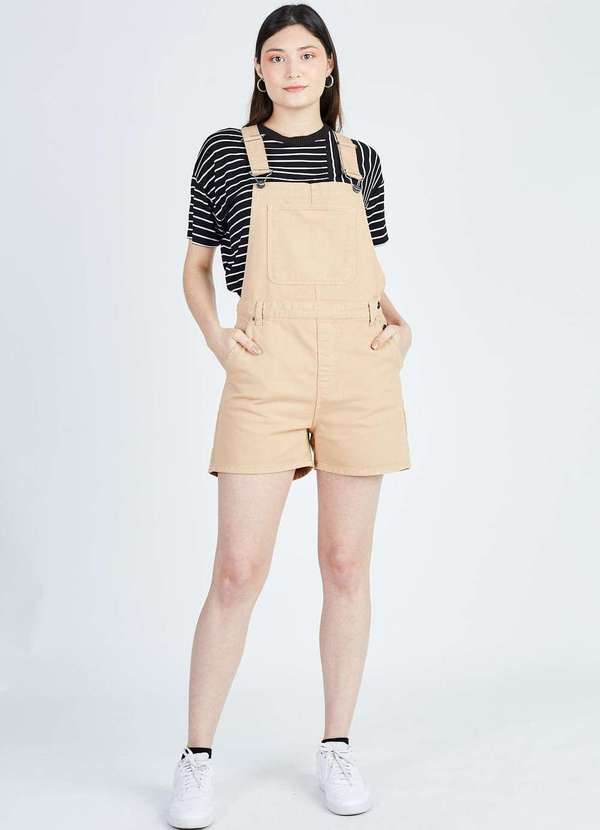 Gang - Macacao Jeans Curto Caqui Gang Feminino Bege