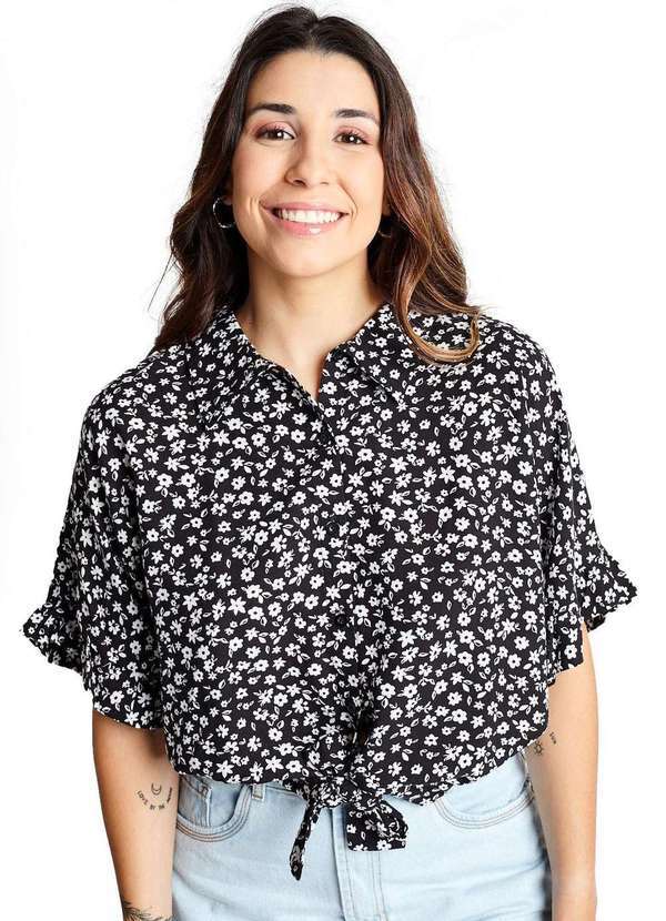 Gang - Camisa Floral Preto e Branco Gang Feminina Preto