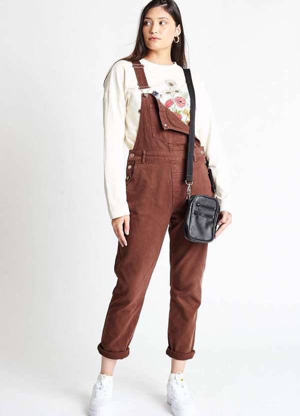 Gang - Macacao Longo Sarja Marrom Gang Feminino Marrom