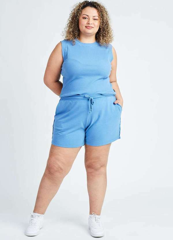 Gang - Short Moletinho Azul Gang Plus Size Feminino Azul