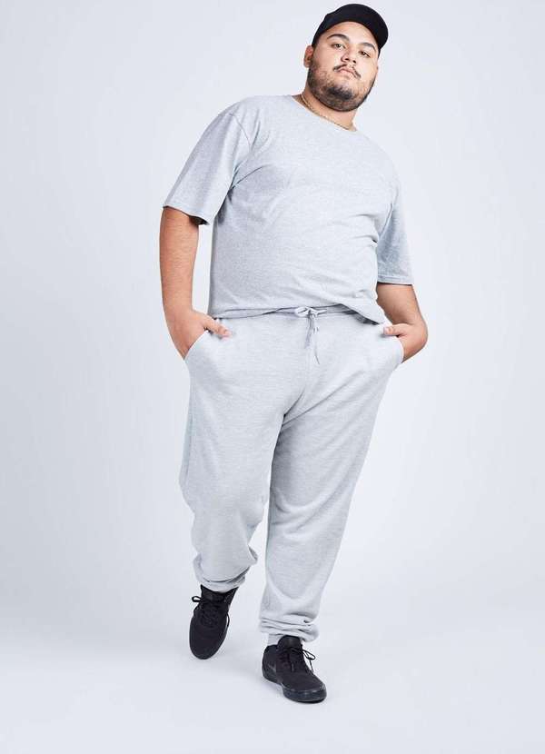 Gang Calca Basica de Moletom Cinza Mescla Gang Plus Size Masculina Cinza