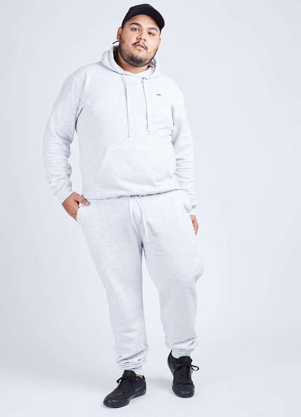 Gang - Calca de Moletom Mescla Branco Gang Plus Size Masculina Cinza