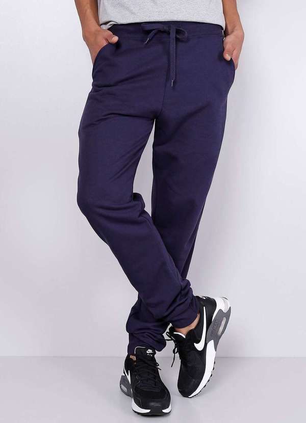 Gang - Calca Moletom Basica com Punho Azul Marinho Gang Masculino Azul