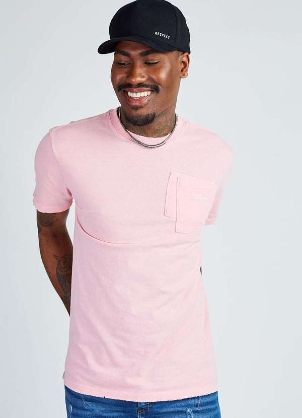 Gang - Camiseta com Bolso e Puidos Rosa Gang Masculina Rosa