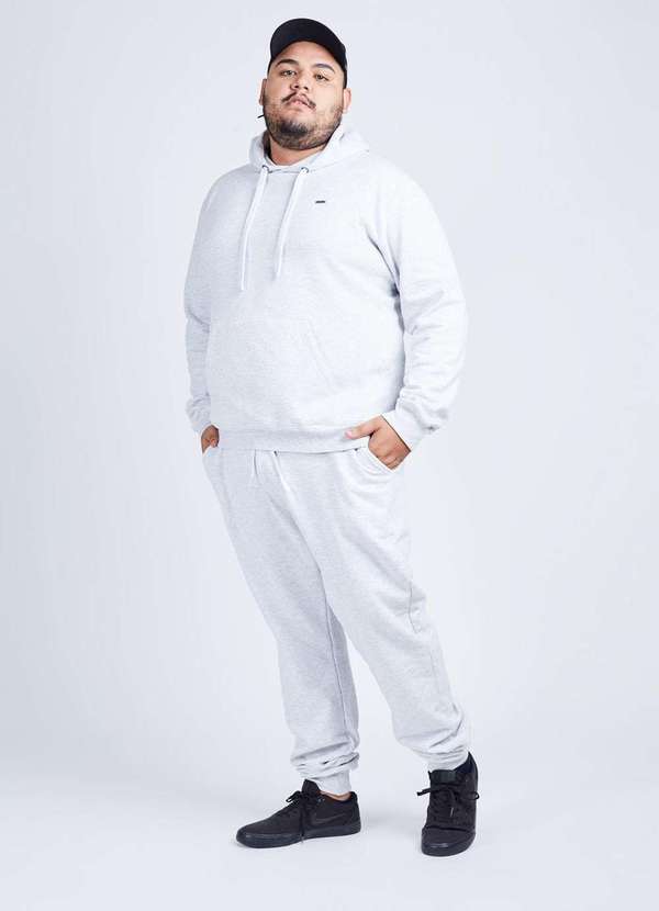 Gang - Moletom Canguru Basico Mescla Branco Gang Plus Size Branco