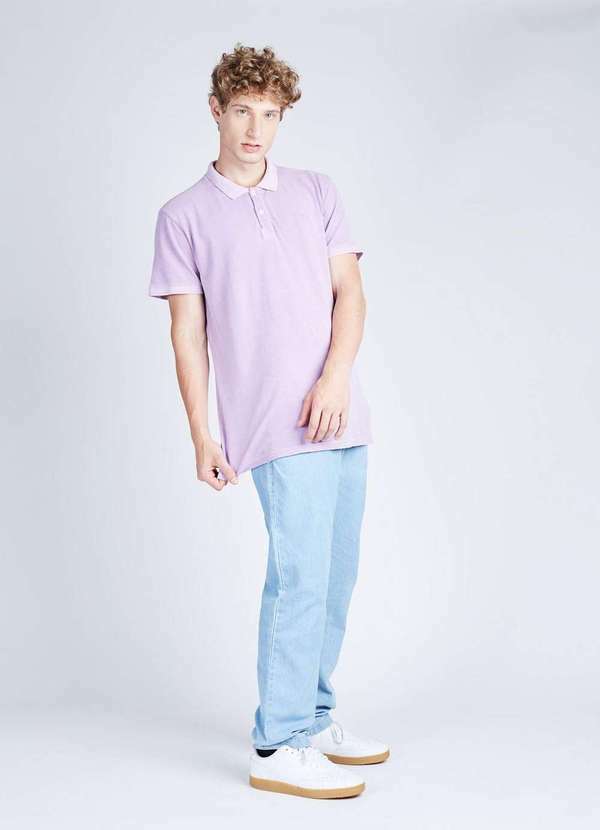 Gang - Polo Manga Curta Lilas Gang Masculina Multicores