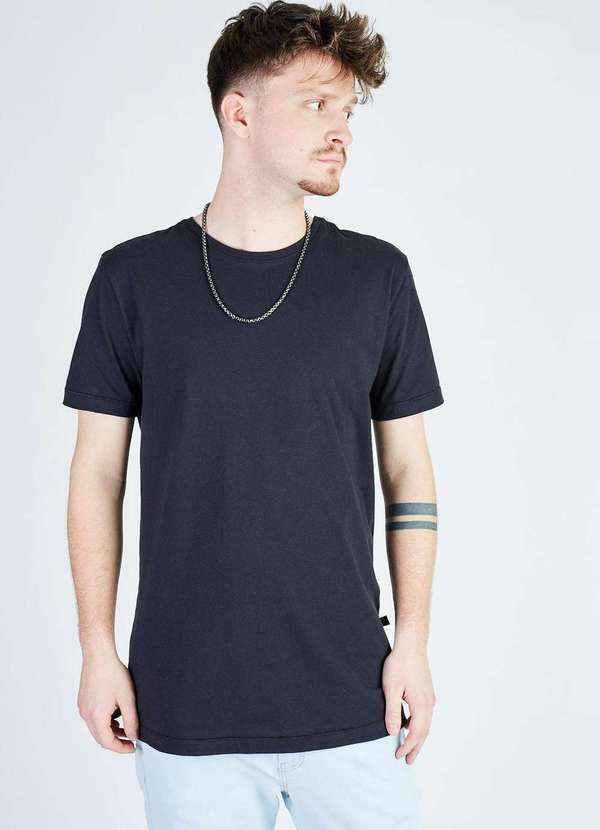 Gang - Camiseta Basica Alongada Preta Gang Masculina Preto