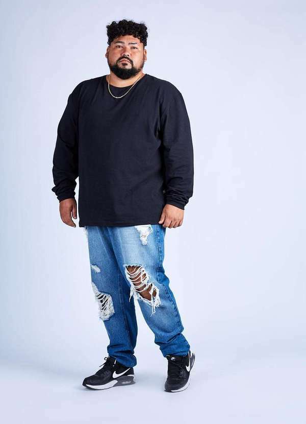 Gang - Camiseta Basica Gola Careca Preta Gang Plus Size Preto