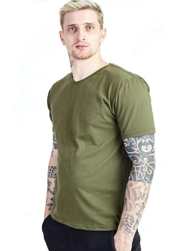 Gang - Camiseta Basica Gola V Verde Oliva Verde