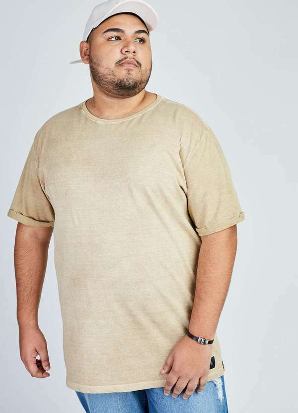 Gang - Camiseta Caqui Plus Size Masculina Bege