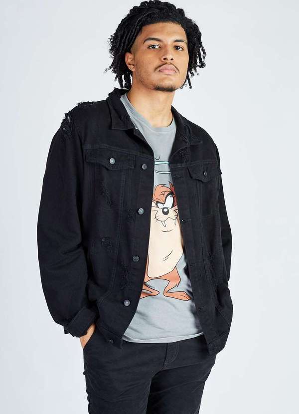 Gang - Jaqueta Sarja Detonados Preta Gang Masculina Preto