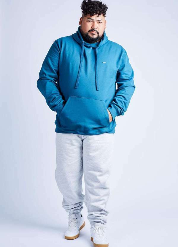 Gang - Moletom Basico Canguru Azul Petroleo Gang Plus Size Azul
