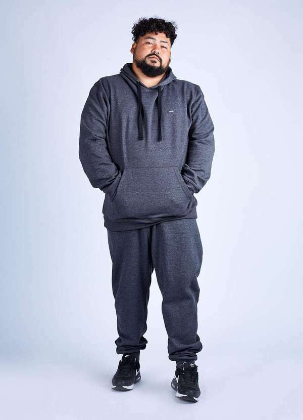 Gang - Moletom Basico Canguru Mescla Chumbo Gang Plus Size Cinza