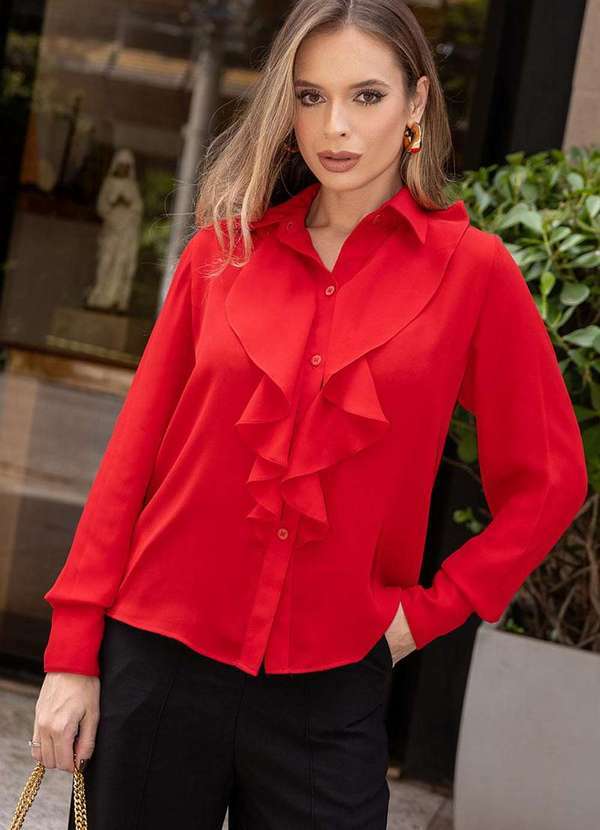 Miss Misses - Blusa Aghata Crepe C/Babado C/Botao Manga Longa Vermelho