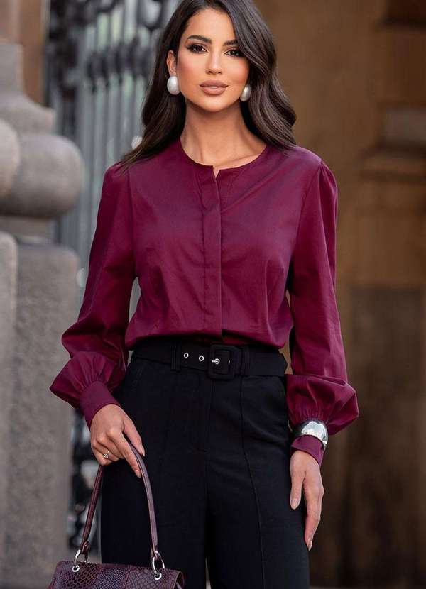 Miss Misses - Blusa Alicia Gola Careca Manga Longa Vinho Roxo