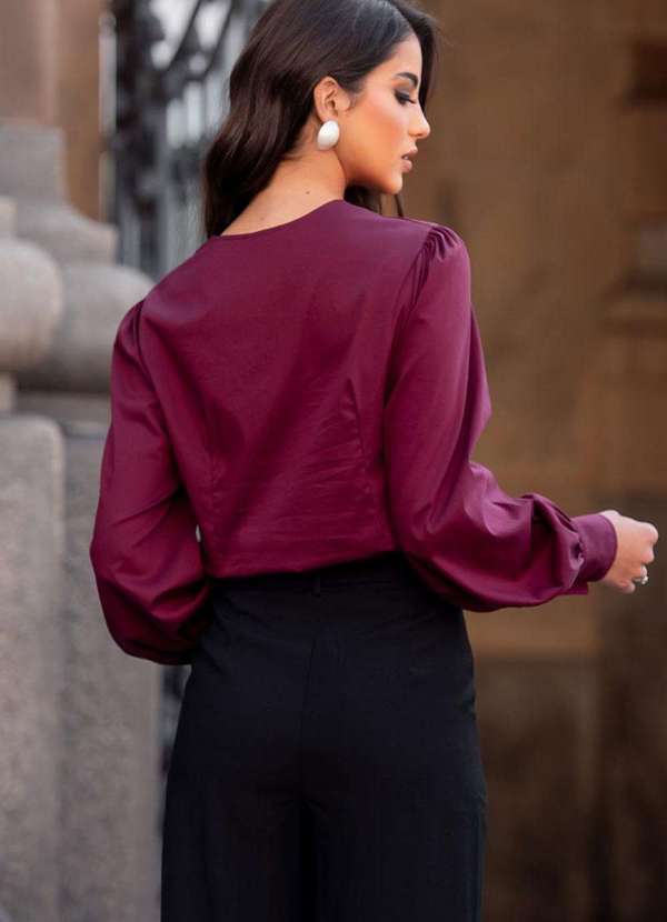 Miss Misses - Blusa Alicia Gola Careca Manga Longa Vinho Roxo 2