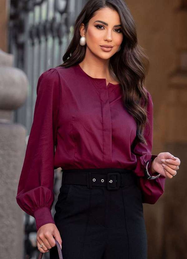 Miss Misses - Blusa Alicia Gola Careca Manga Longa Vinho Roxo 3