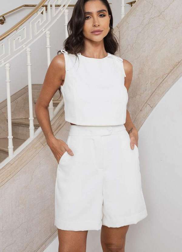 Miss Misses - Blusa Ana Detalhe Laco com Ziper Branco