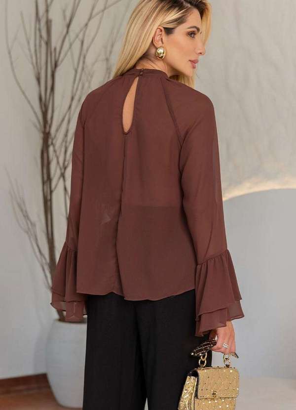 Miss Misses - Blusa Andressa Manga Longa Detalhe Capa Marrom Marrom 2
