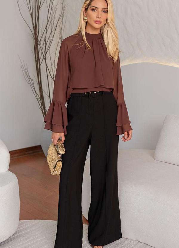 Miss Misses - Blusa Andressa Manga Longa Detalhe Capa Marrom Marrom 3